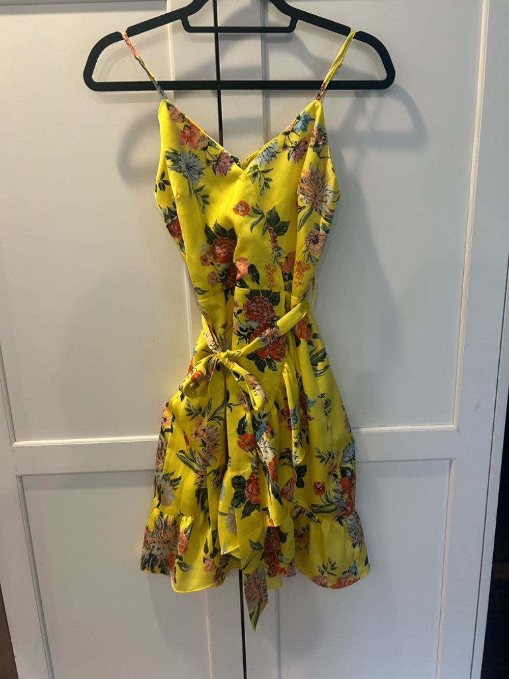 J.O.A. Yellow Floral Tie-Waist Wrap Dress